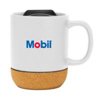 taza con tapa y base de corcho personalizada